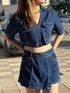 'Chara' Short Sleeve Top and Skort Denim Set - Celes Fashion